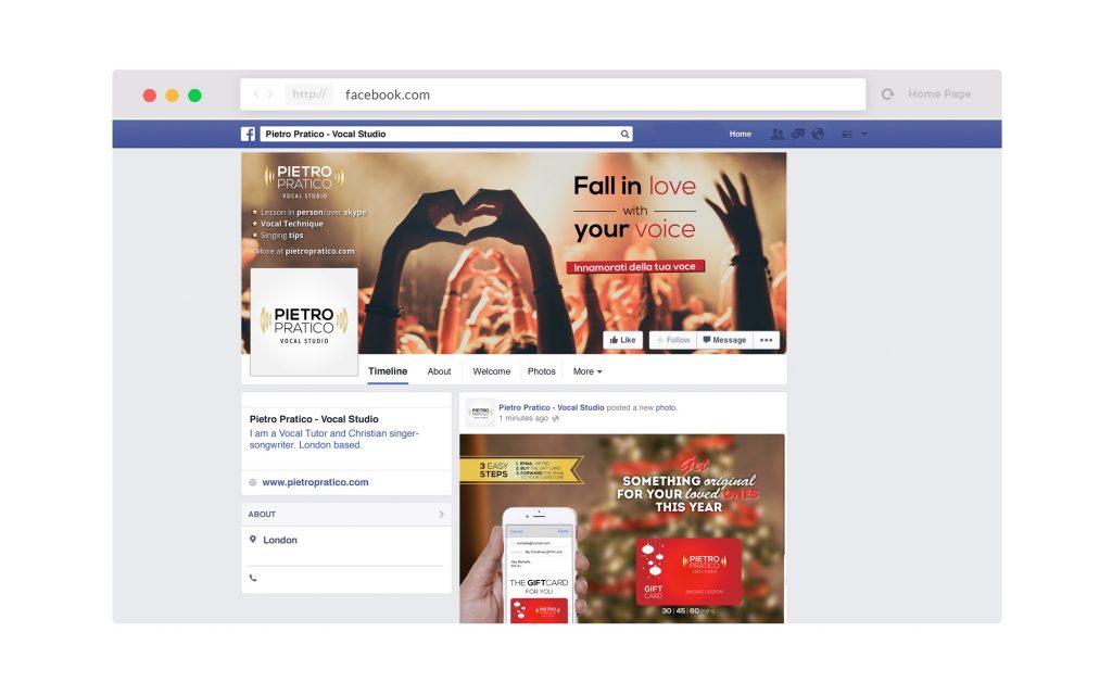 Facebook cover design pietro pratico vocal coach teaching singing gift card