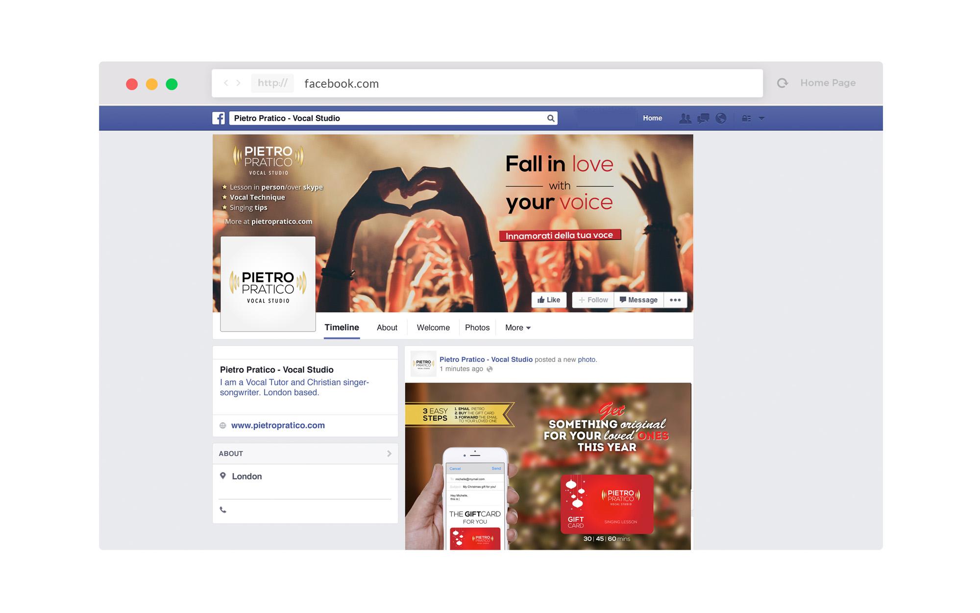 Facebook cover design pietro pratico vocal coach teaching singing gift card